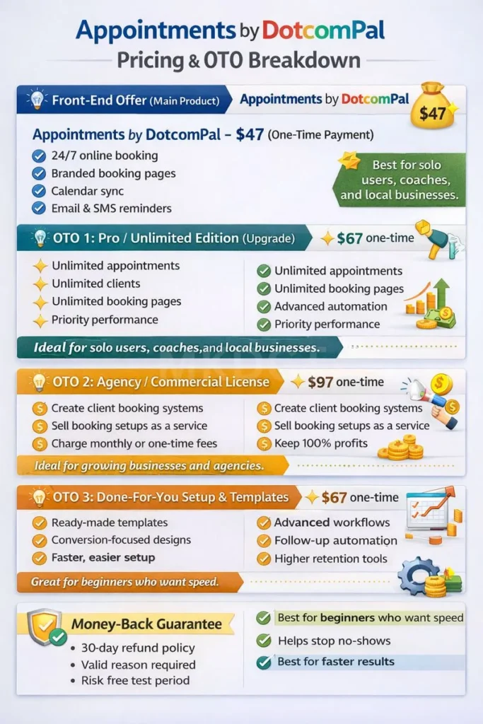 Pricing & oto breakdown Appointments by DotcomPal