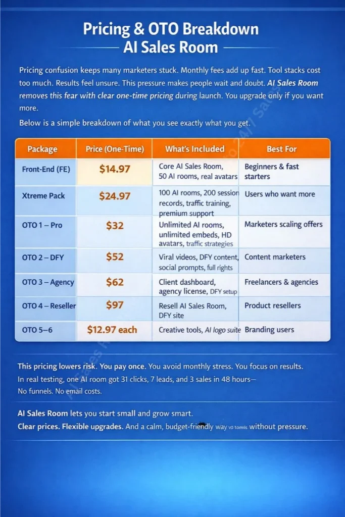 Pricing & OTO Breakdown AI Sales Room