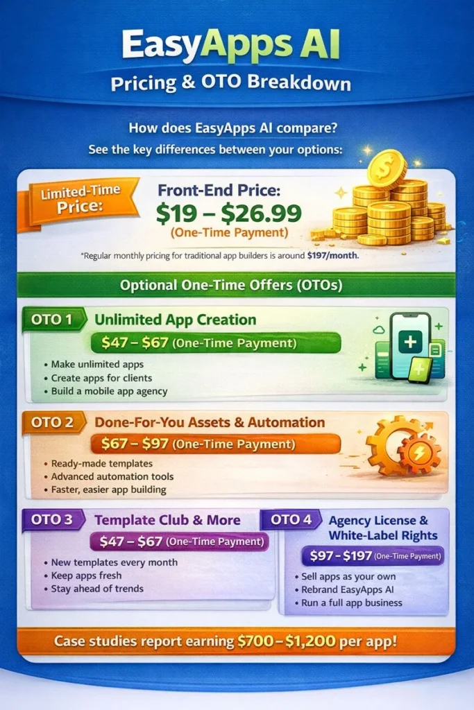 Pricing & oto breakdown EasyApps AI