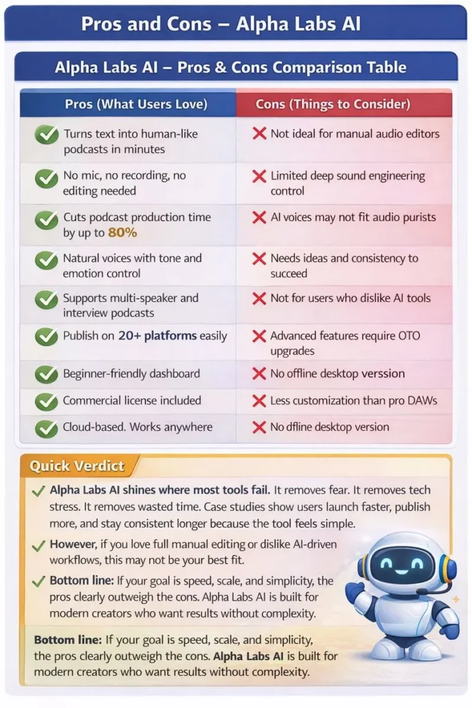 Pros and Cons Alpha Labs AI