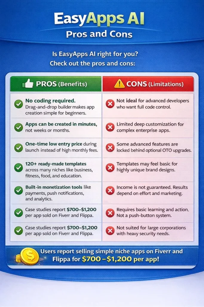Pros and Cons EasyApps AI
