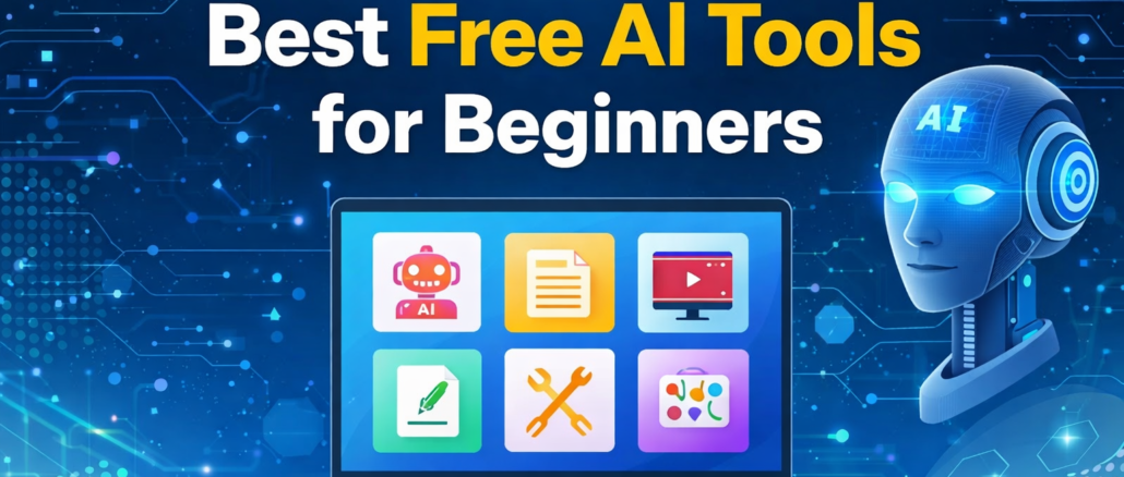 “7 Best Free AI Tools for Beginners including ChatGPT, Canva, Grammarly, Copy.ai, and Pictory for content creation and productivity.”