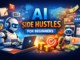 AI Side Hustles for Beginners illustration showing online income ideas, AI tools, freelancing, and digital earnings