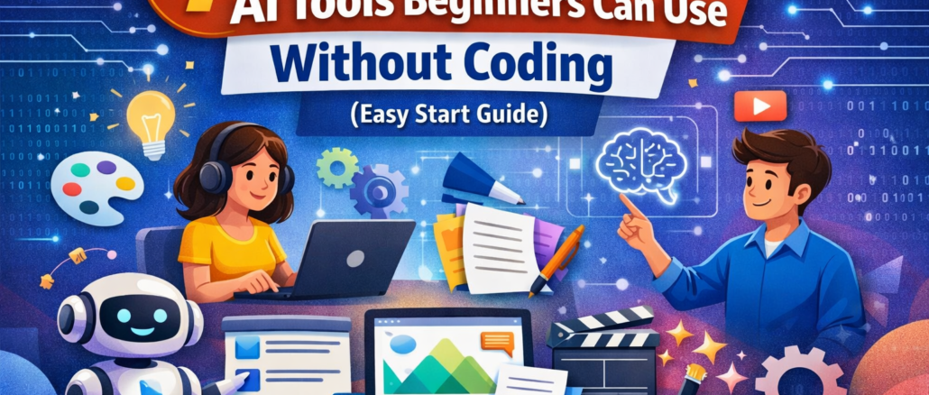 AI Tools Beginners Can Use Without Coding illustration for beginners using AI tools without programming