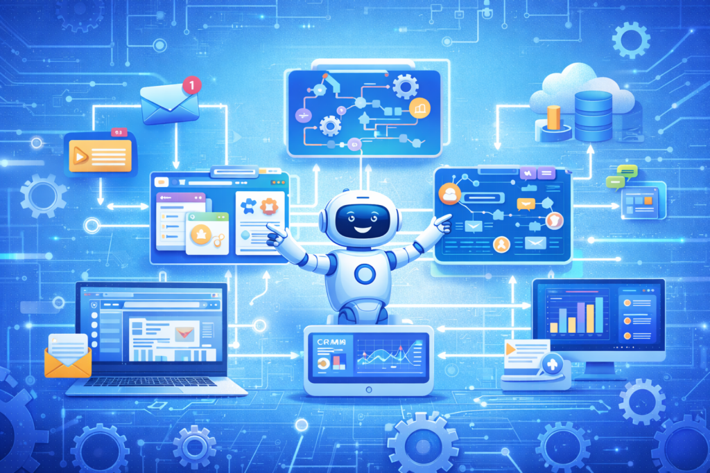 AI automation tools for business workflow automation illustration