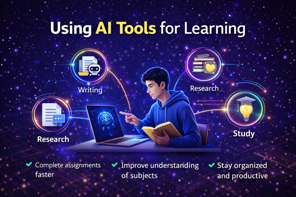 AI tools can help students complete assignments faster, research topics easily, and stay organized.