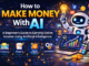 How to make money with AI illustration showing freelancing, blogging, digital products, and automation income methods using artificial intelligence.