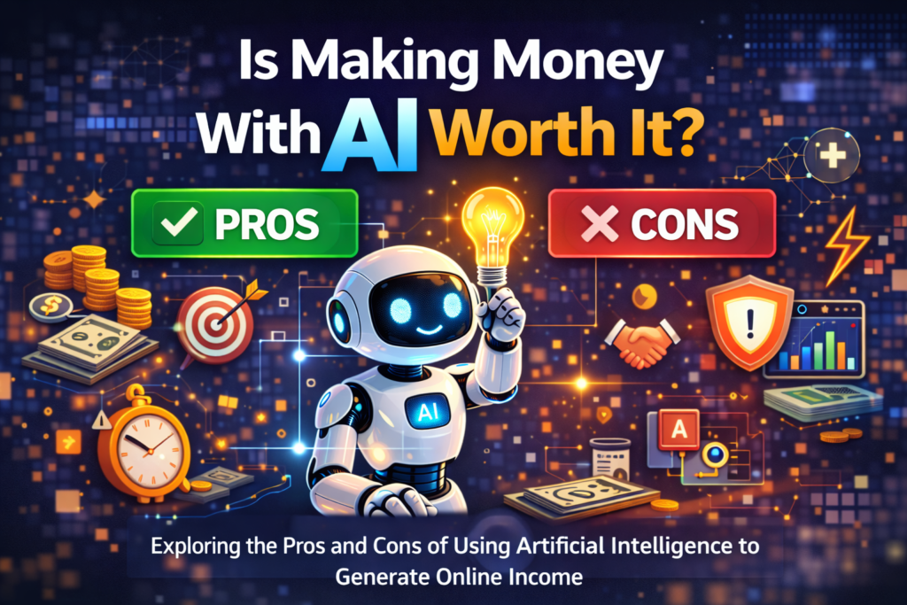 Pros and cons of making money with AI including benefits and challenges of AI income opportunities